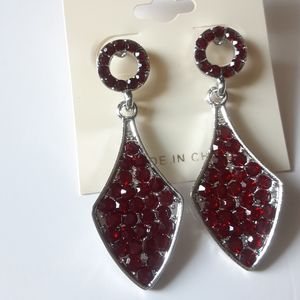 Crystal Collection Silver&Burgundy Dangle Earrings